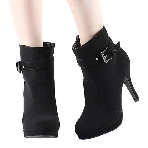 Women’s Buckle Strap High Heel High Ankle Boots & Side Zipper | Stiletto Booties - Picture 2 of 6